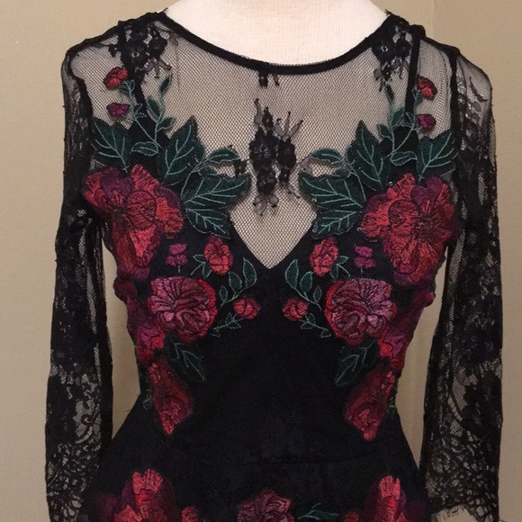Express Black and Red Floral Open Back Dress - Picture 3 of 4